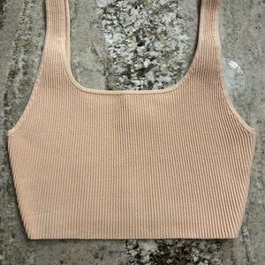 Babaton Peach Ribbed Square-Neck Crop Tank